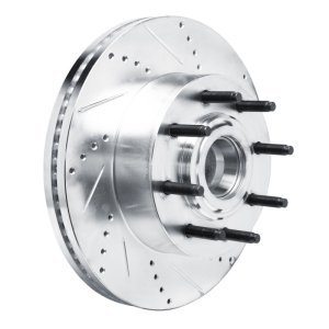 Ford F-350 Super Duty Brake Rotor (1) - Front Right - R1 Concepts - Drilled & Slotted - Silver - `11-`25